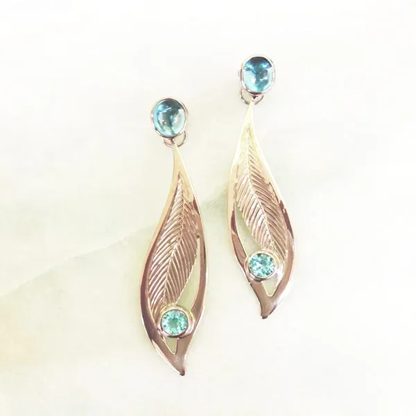 Blue Topaz Stud with Blue Topaz Leaf  Twinset Earrings