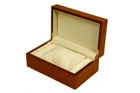 Burlwood Finish Watch Box for 1 Watch-Red Orange