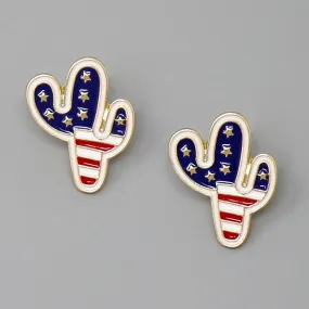 Cactus American Flag Enamel Stud Earrings