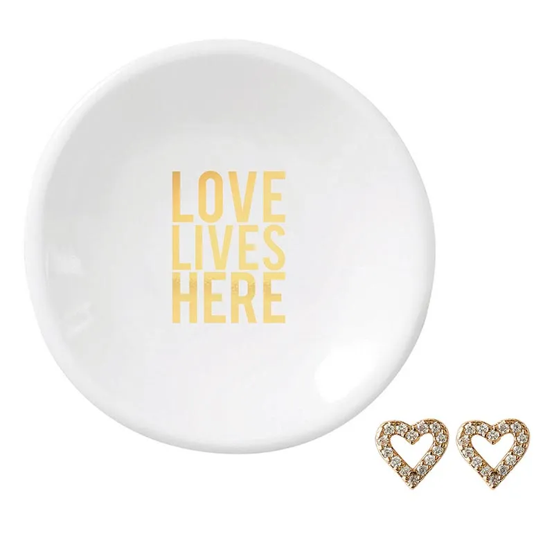 Ceramic Ring Dish & Earrings -  Love Lives Here