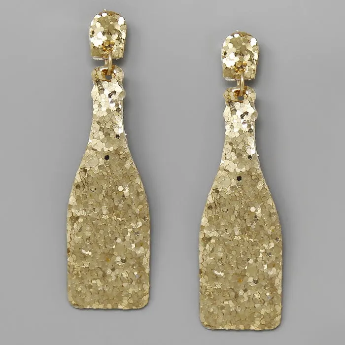 Champagne Bottle Glitter Drop Earrings