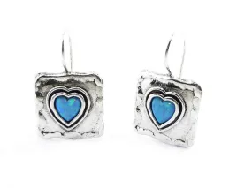 Charming dangling silver earrings for woman, blue opal heart  earrings jewelry, israelische schmuck, joyas de moda, orecchini opalo argento