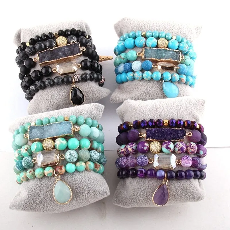 Charms 5pc Bracelet Set Fashion Designer Amethyst Stone