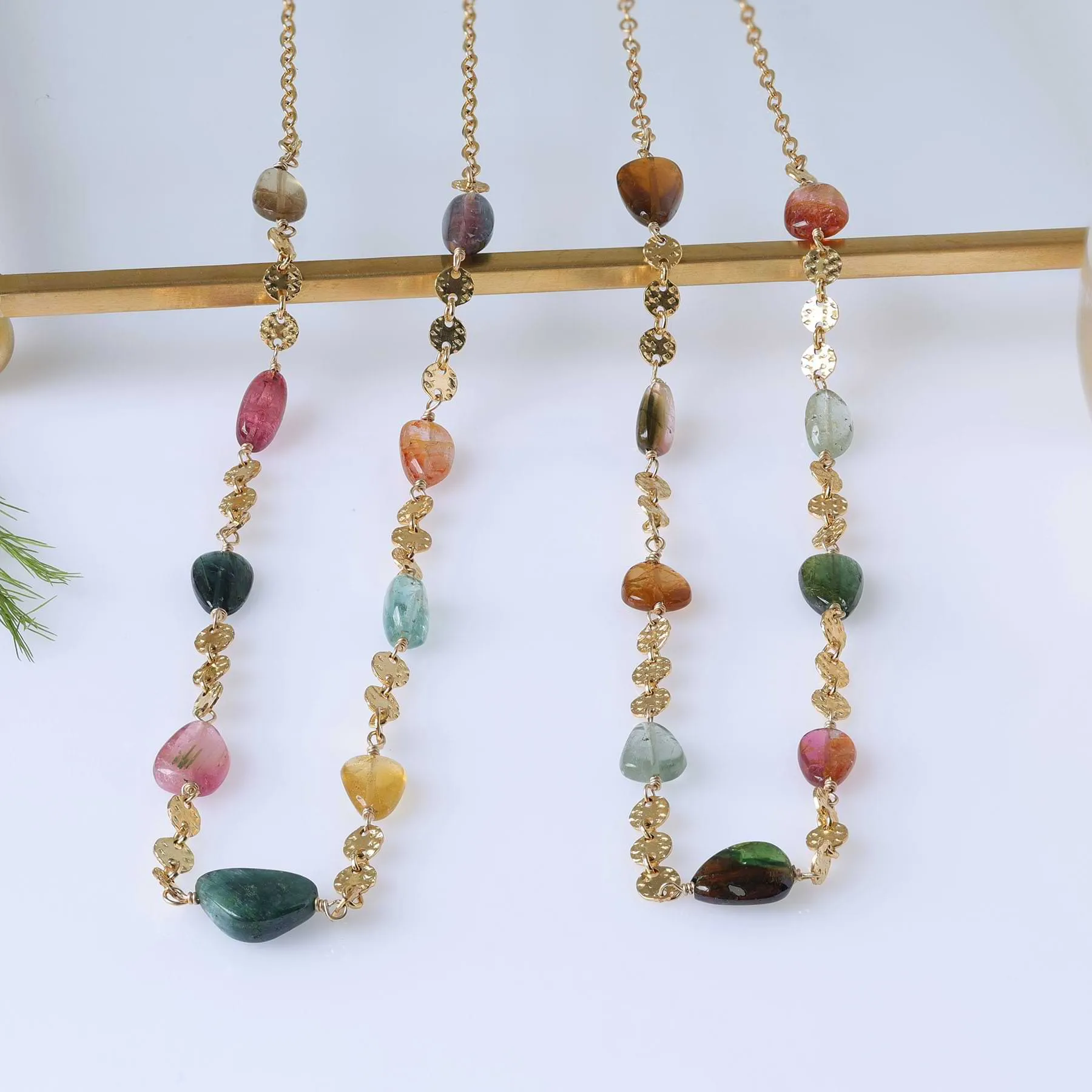 Chiara - Multi-Tourmaline Nugget Gold Necklace