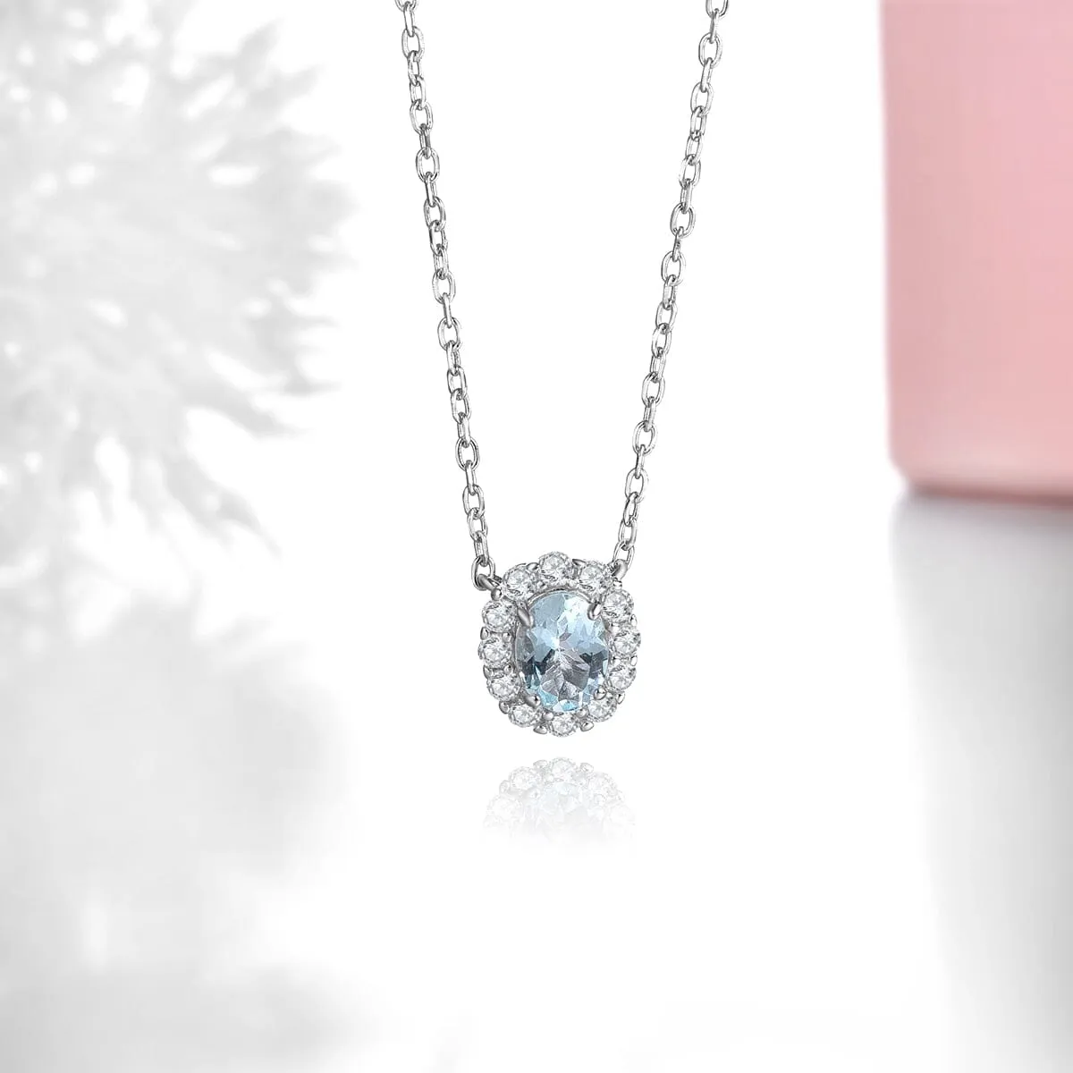 Classic Oval Aquamarine Pendant Necklace - 925 Sterling Silver