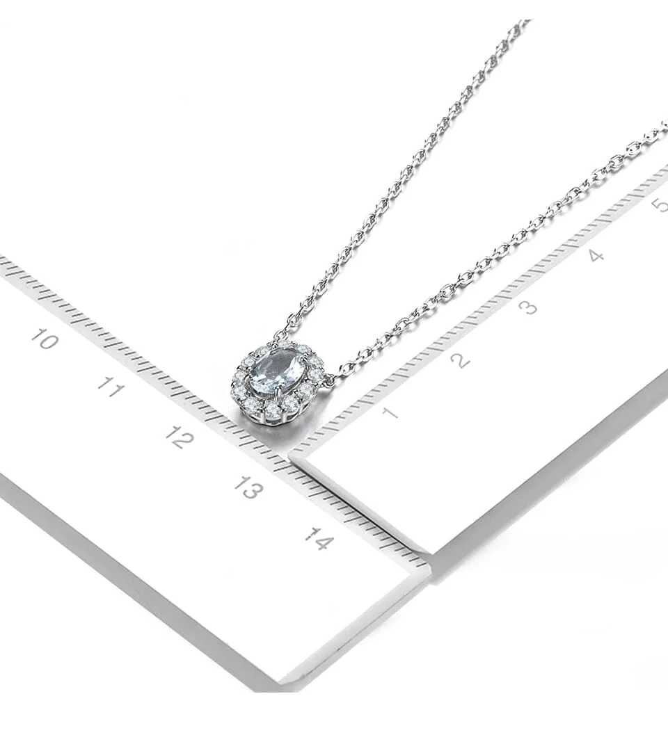 Classic Oval Aquamarine Pendant Necklace - 925 Sterling Silver