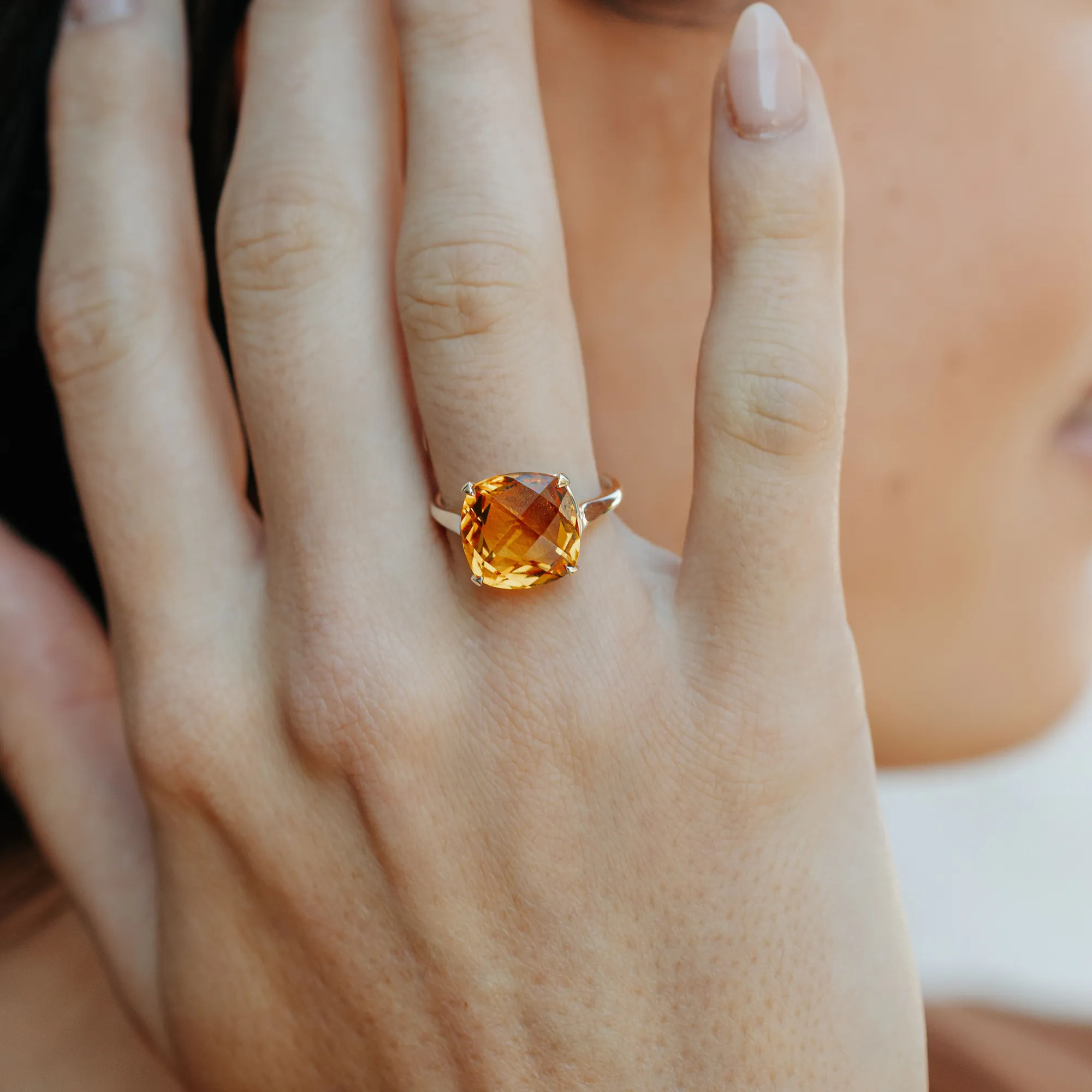 Cognac Citrine Gemstone Statement Ring