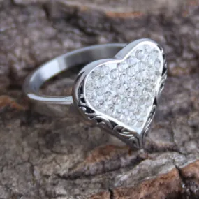 Crystal Heart Ring - White - R34