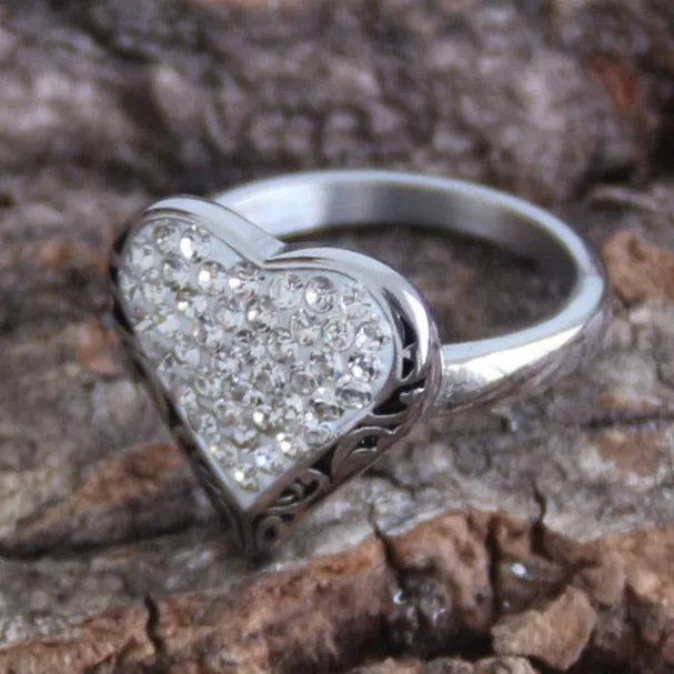 Crystal Heart Ring - White - R34