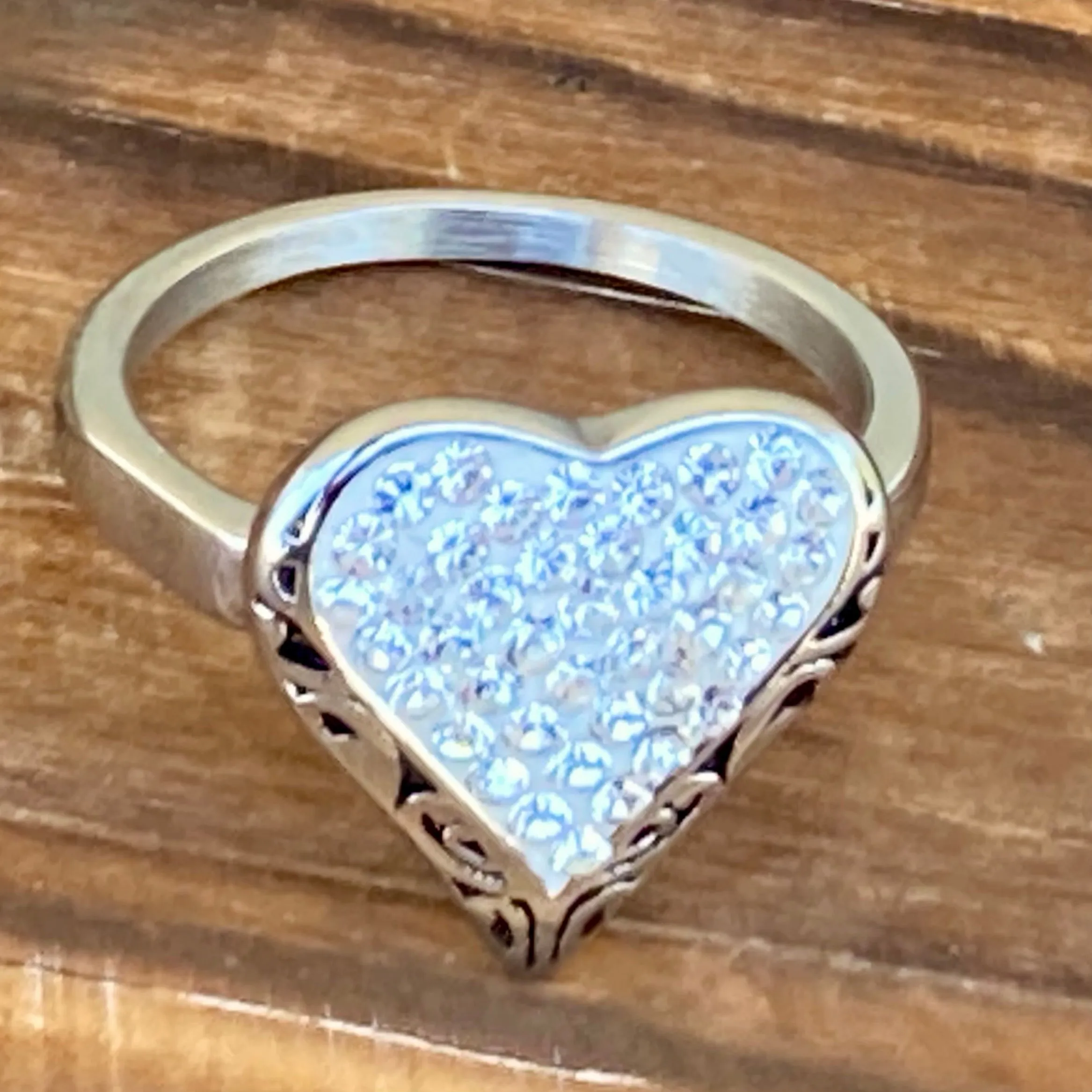 Crystal Heart Ring - White - R34