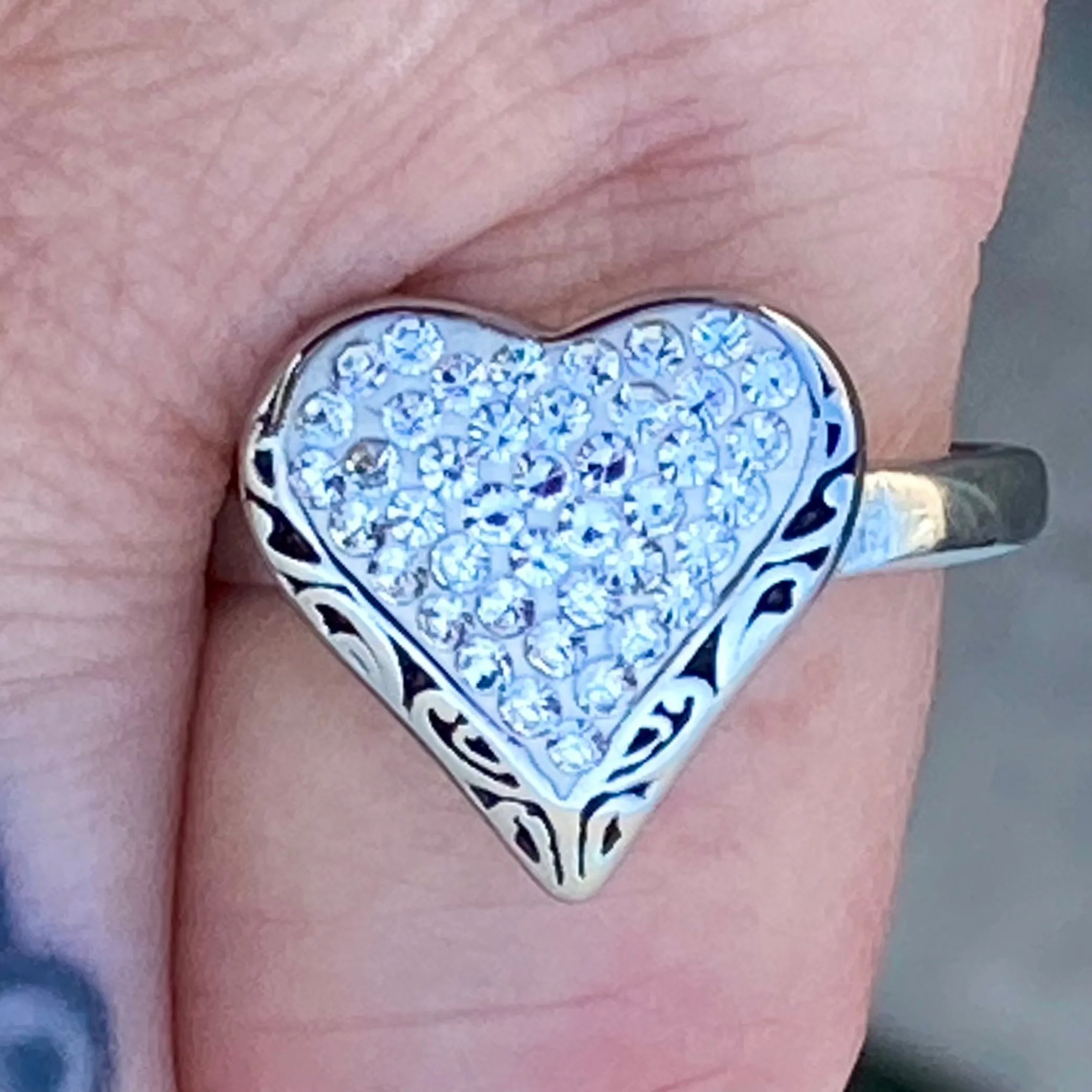 Crystal Heart Ring - White - R34