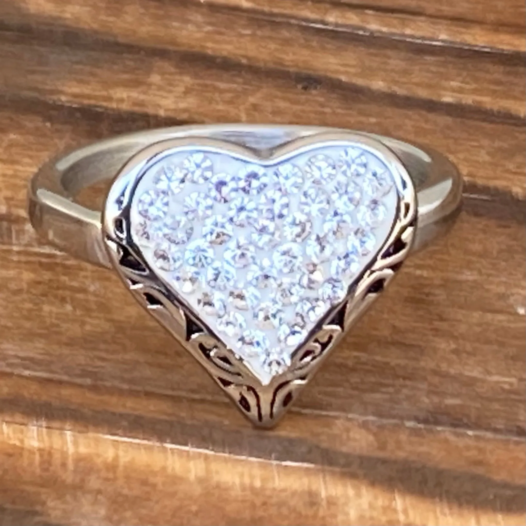 Crystal Heart Ring - White - R34