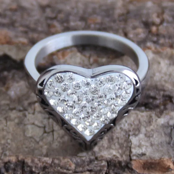 Crystal Heart Ring - White - R34