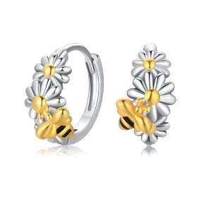 Daisy Hoop Earrings 925 Sterling Silver Hypoallergenic Small Flower Hoops Earrings Gift for Women Girls