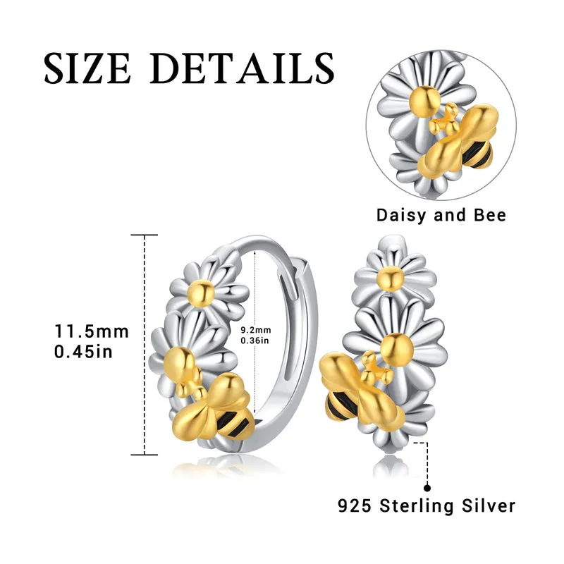 Daisy Hoop Earrings 925 Sterling Silver Hypoallergenic Small Flower Hoops Earrings Gift for Women Girls