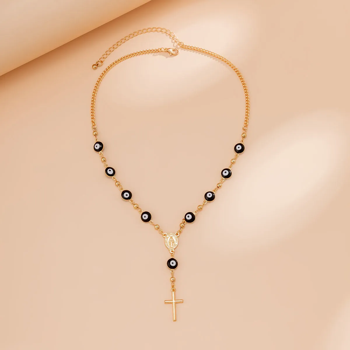 Devil's Eye Beaded Necklace Cross Shape Pendant Y-shaped Necklace Elegant Neck Chain Jewelry