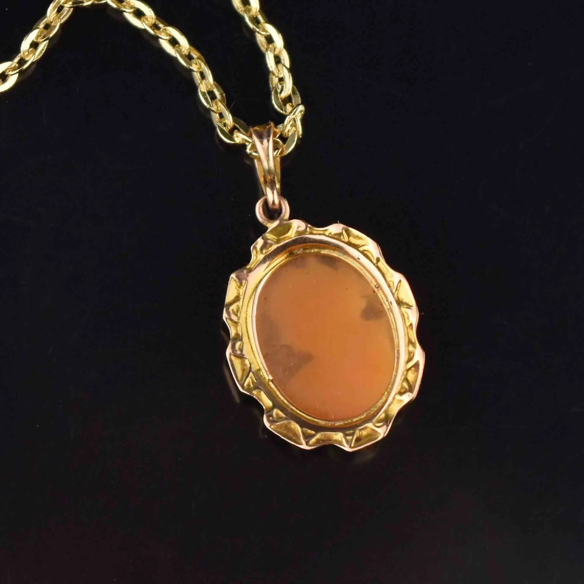 Edwardian Carved Shell Cameo 10K Gold Pendant