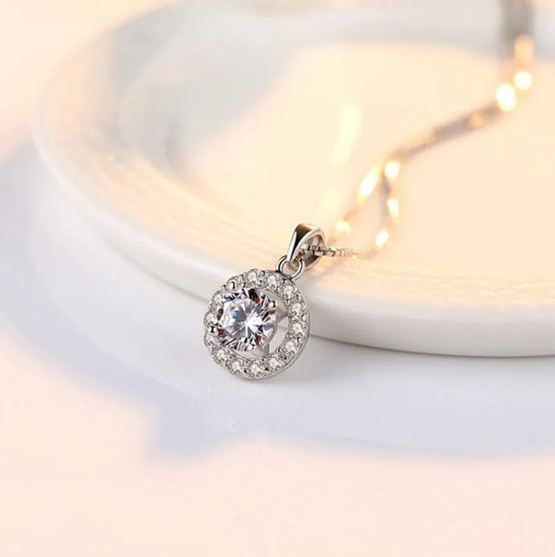 Elegant Round Diamond Pendant Necklace - 925 Sterling Silver