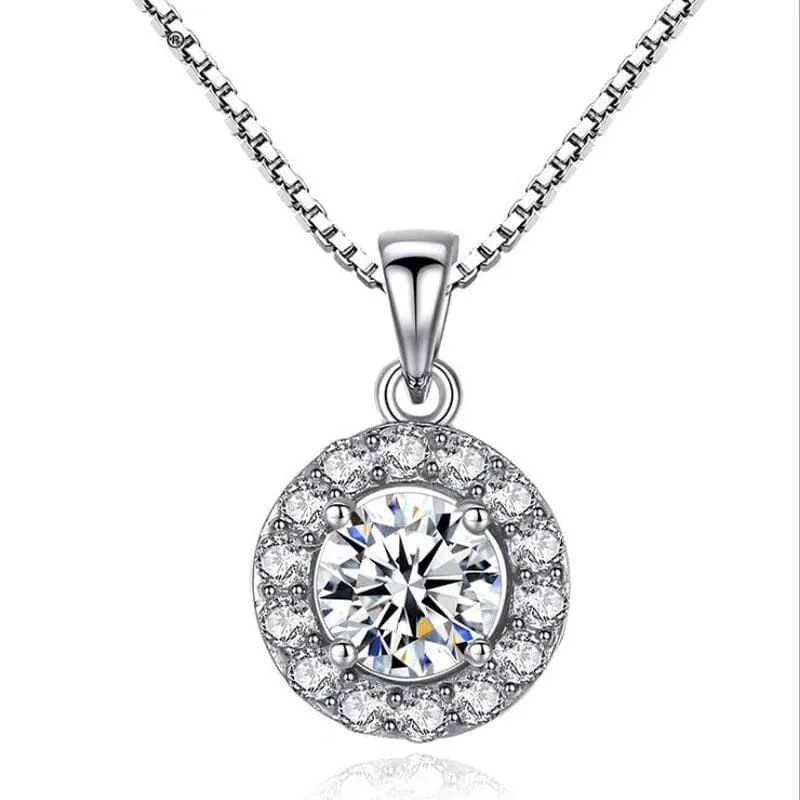 Elegant Round Diamond Pendant Necklace - 925 Sterling Silver