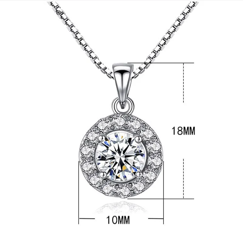 Elegant Round Diamond Pendant Necklace - 925 Sterling Silver