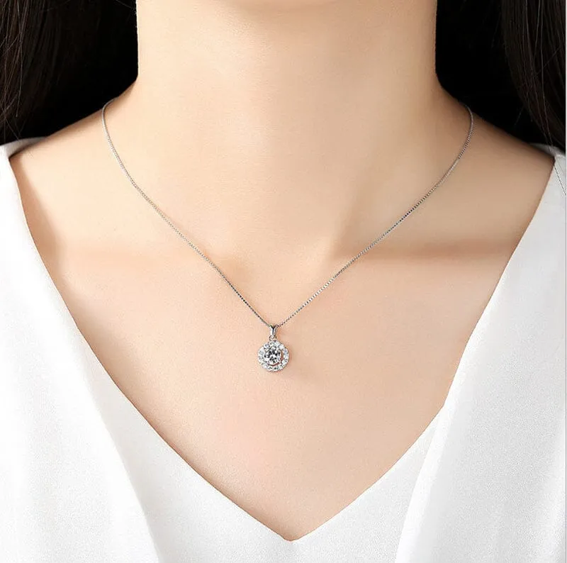 Elegant Round Diamond Pendant Necklace - 925 Sterling Silver