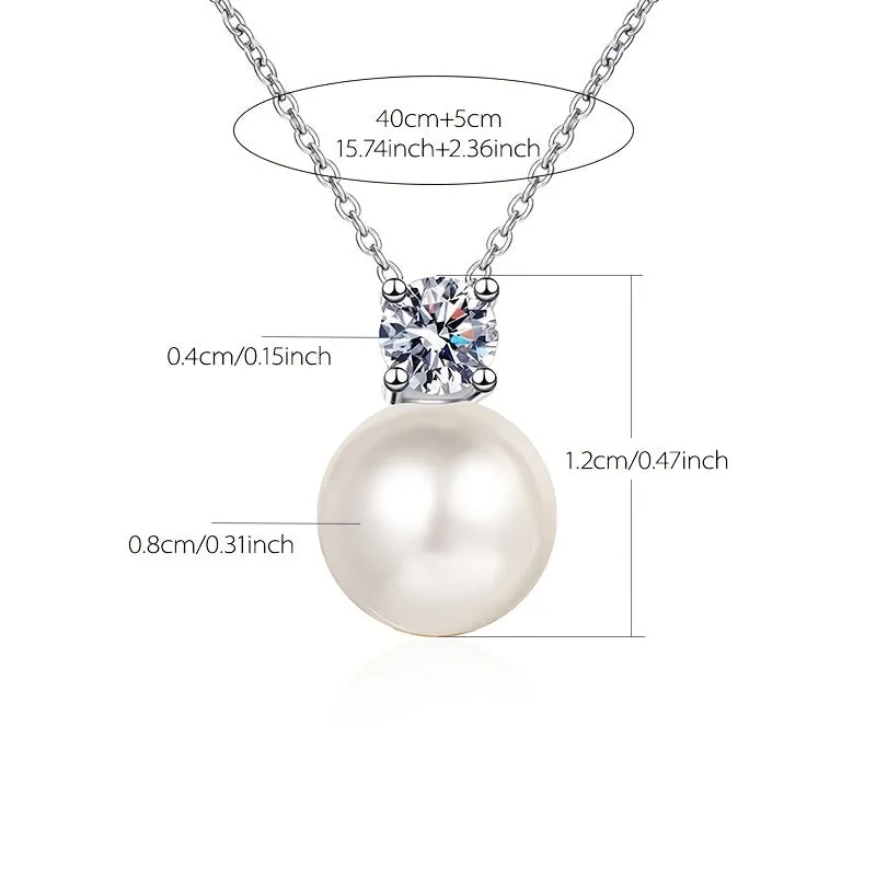 Elegant Round Moissanite Pendant Necklace with Faux Pearls - Perfect for Daily Wear and Dressy Occasions