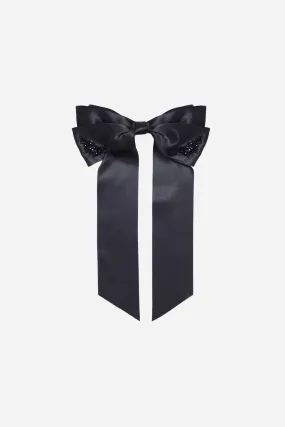 Embellished Satin Bow Hairclip Black