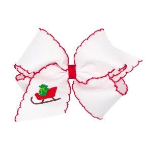 Embroidered Moonstitch Grosgrain Hair Bow on Clippie - Sleigh