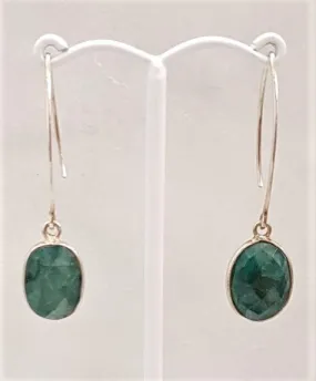 Emerald Single Gem Drop V-hook Earrings