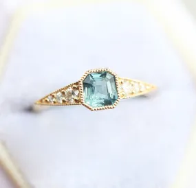 Ezra Art Deco Greenish Blue Sapphire Diamond Ring