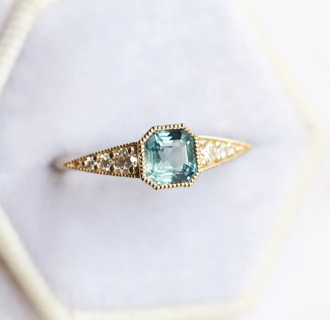 Ezra Art Deco Greenish Blue Sapphire Diamond Ring