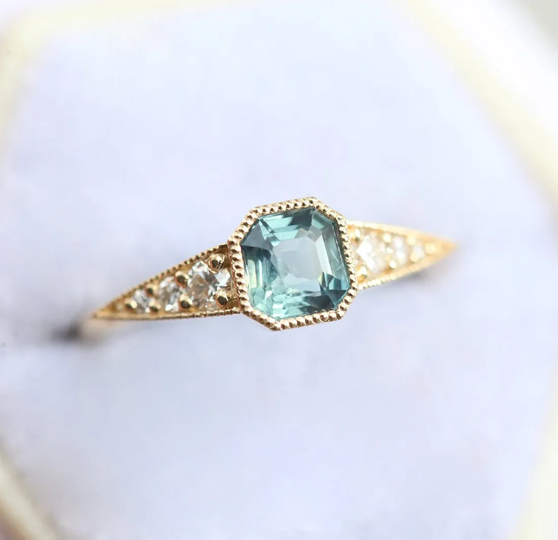 Ezra Art Deco Greenish Blue Sapphire Diamond Ring