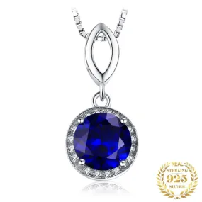 Fashion 2.8ct Created Blue Sapphire Pendant Necklace ( No Chain ) - 925 Sterling Silver