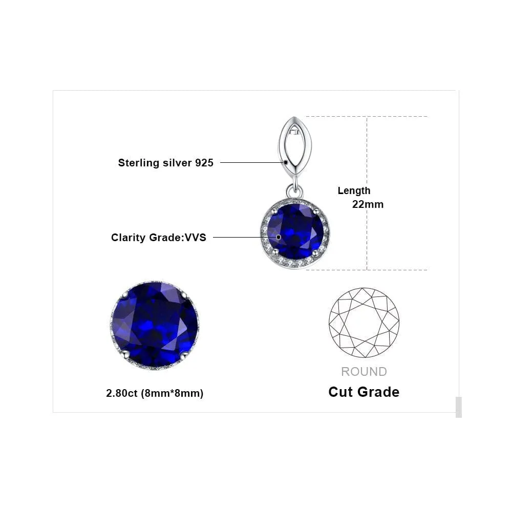 Fashion 2.8ct Created Blue Sapphire Pendant Necklace ( No Chain ) - 925 Sterling Silver