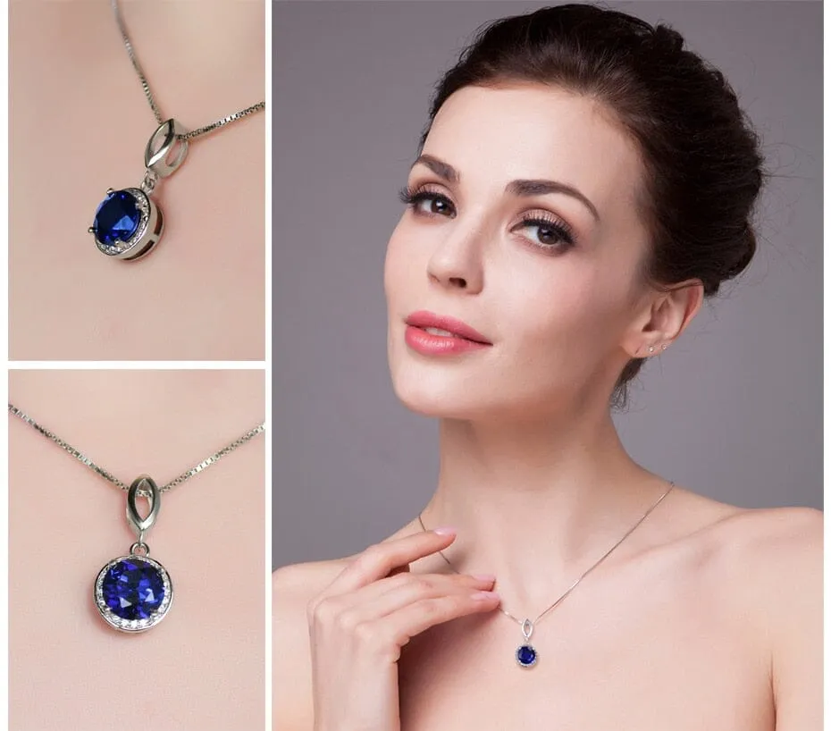 Fashion 2.8ct Created Blue Sapphire Pendant Necklace ( No Chain ) - 925 Sterling Silver