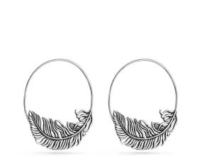 Feather Hoop Earrings - Silver