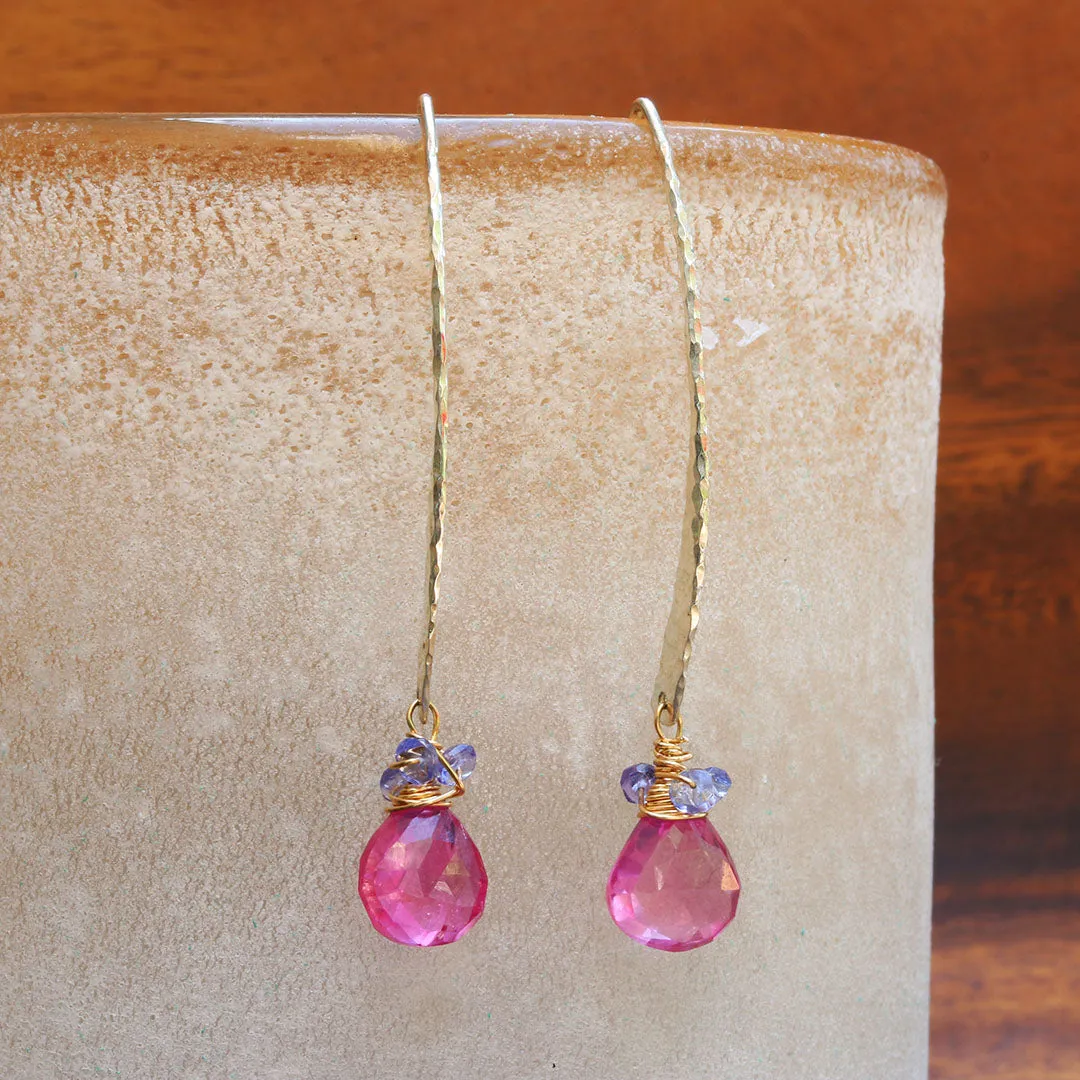 Field-In-Bloom - Pink Sapphire Hammered Sterling Silver Earrings