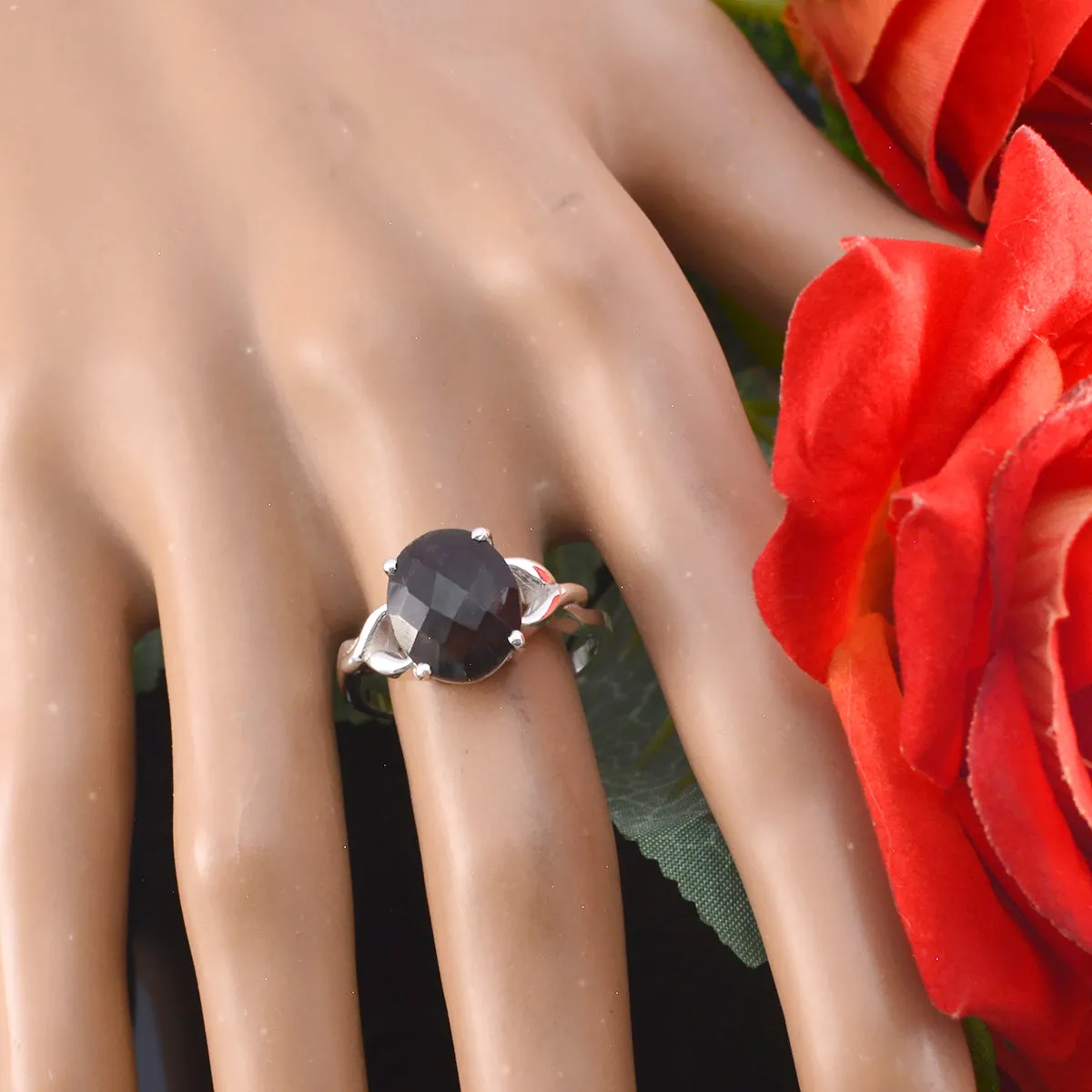 Fine-Looking Stone Smoky Quartz Sterling Silver Ring Meteorite Jewelry