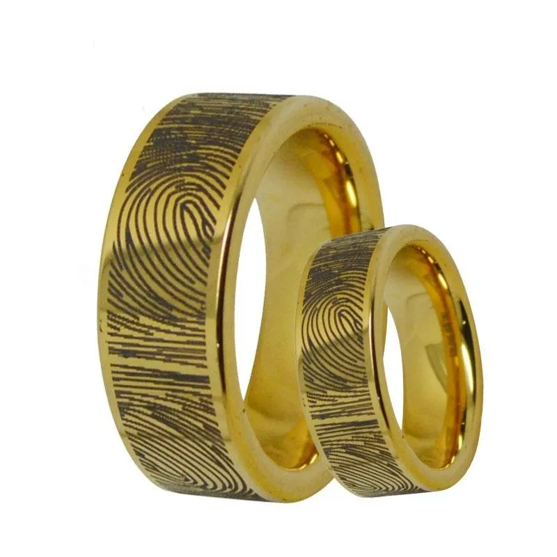 Fingerprint Gold-Plated Tungsten Couple Wedding Ring