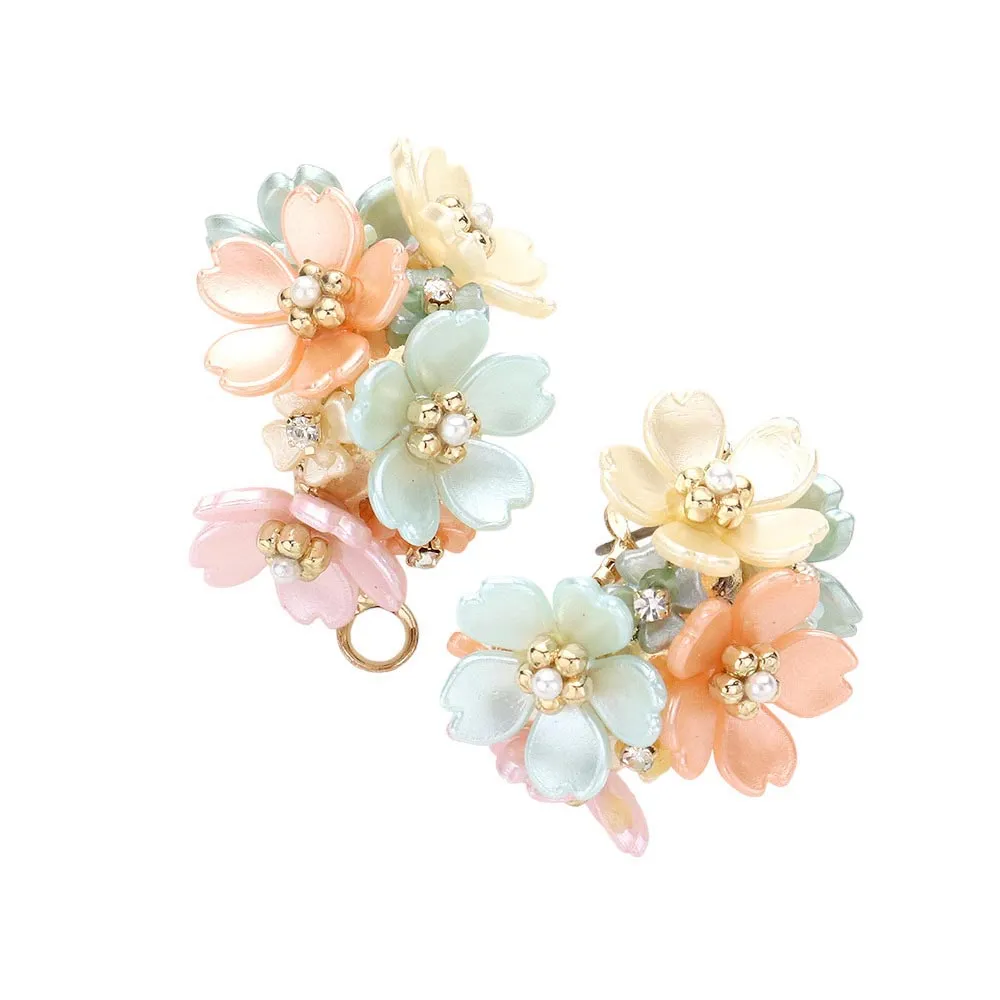 Flower Cluster Half Hoop Earrings