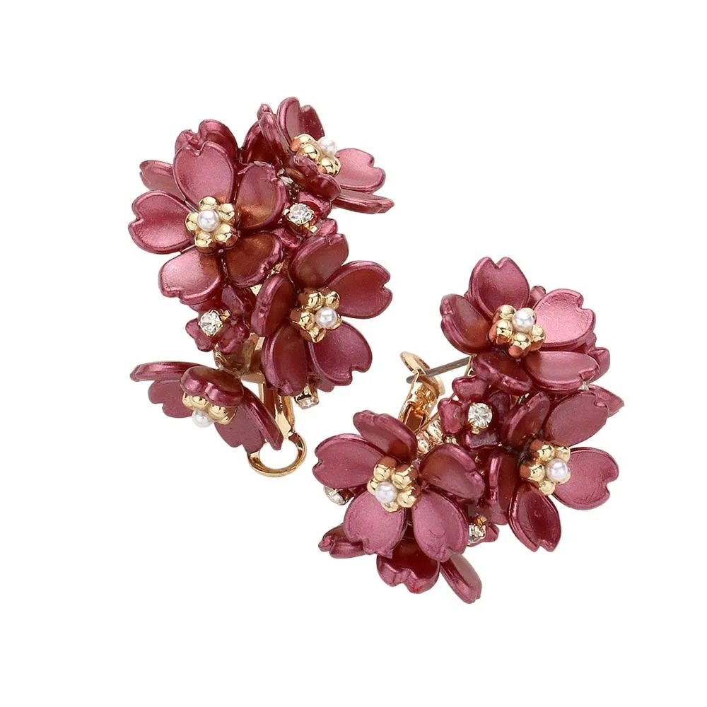 Flower Cluster Half Hoop Earrings