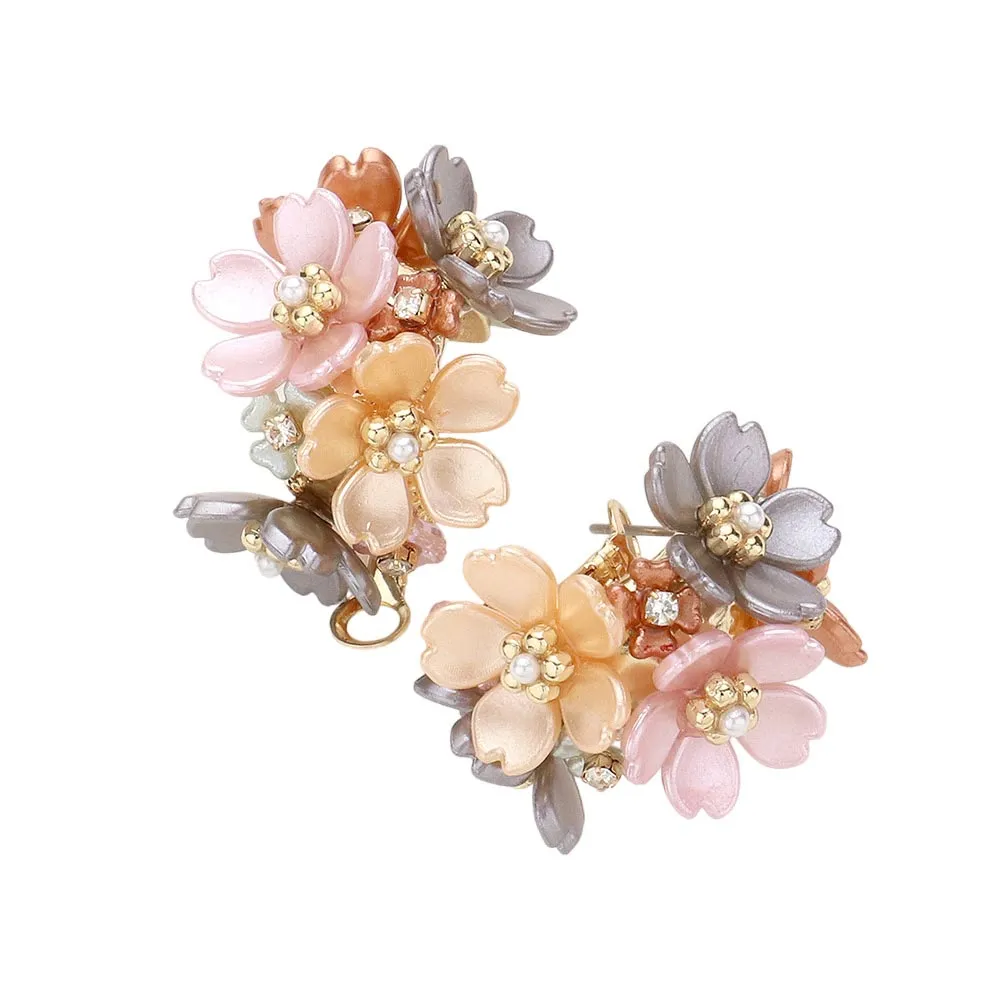 Flower Cluster Half Hoop Earrings