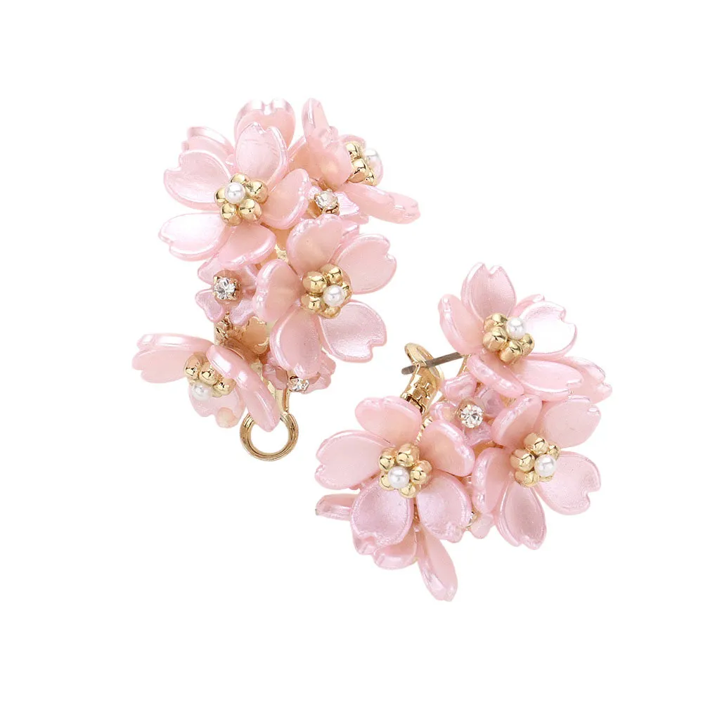 Flower Cluster Half Hoop Earrings