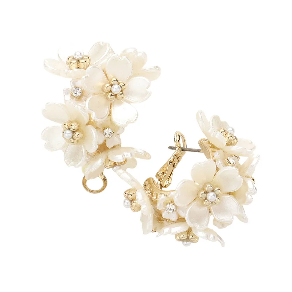 Flower Cluster Half Hoop Earrings