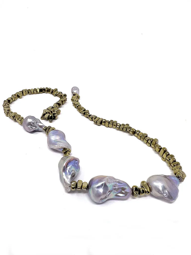 French 75 Baroque Pearl & Pyrite Necklace