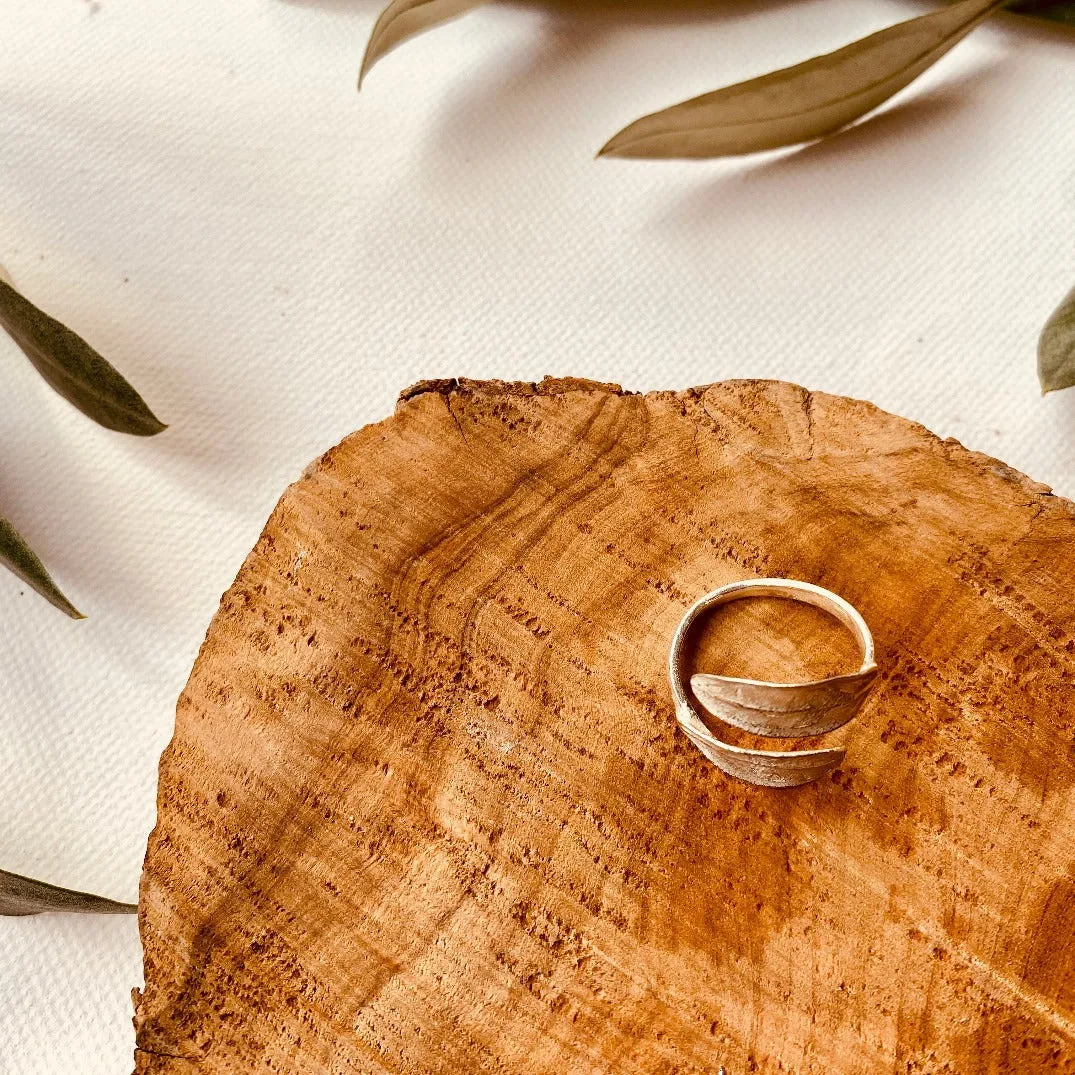 Funky Sterling Silver Ring - Fat Band with 2 Leaf