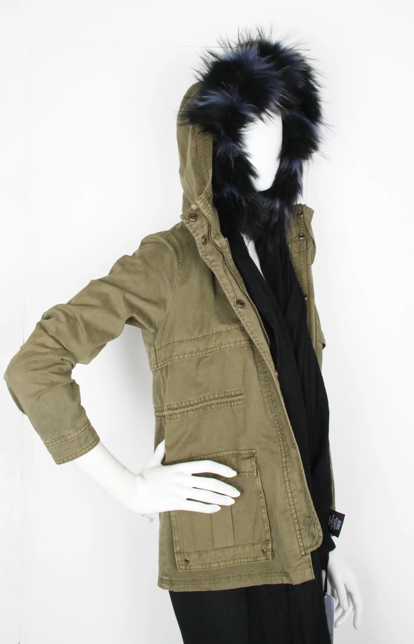 Fur Lined Hood, Black/Blue