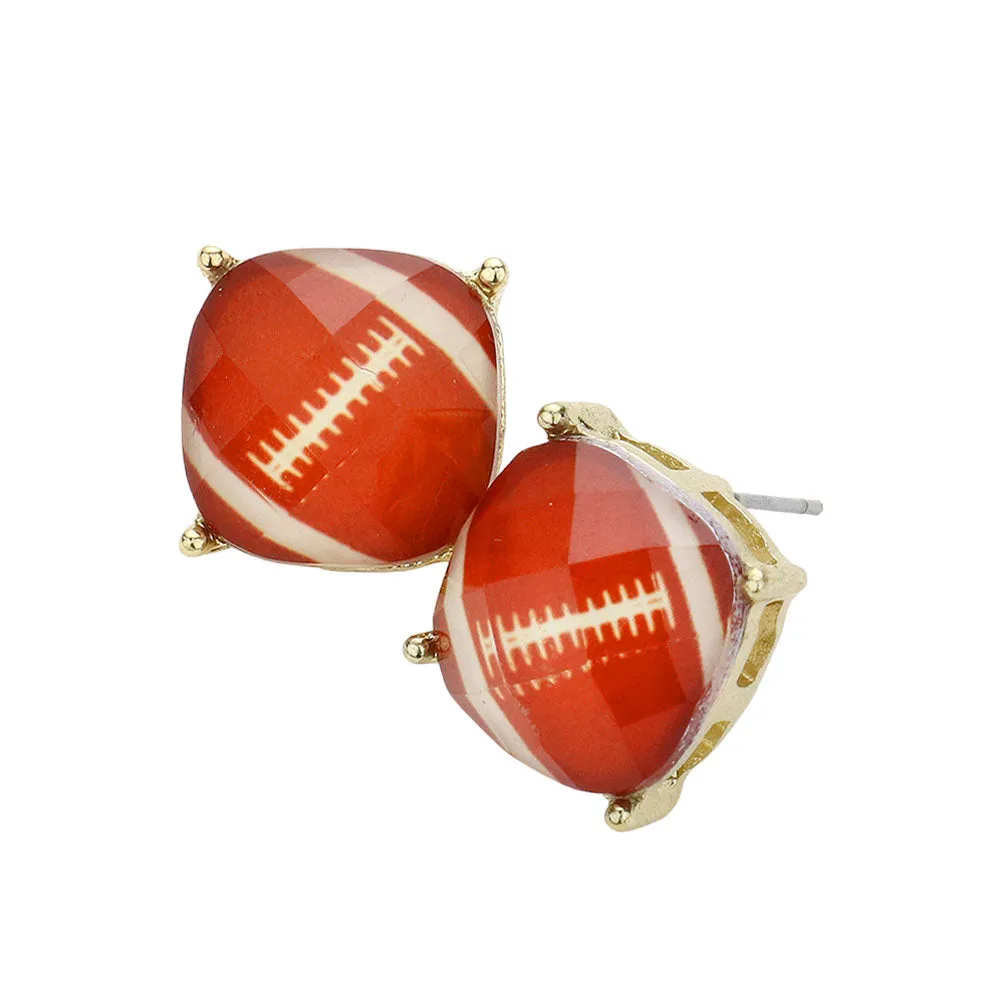 Game Day Football Cushion Square Stud Earrings