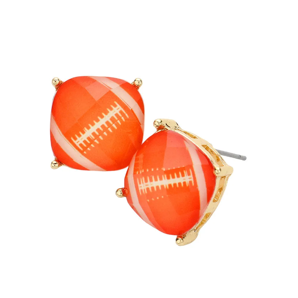 Game Day Football Cushion Square Stud Earrings