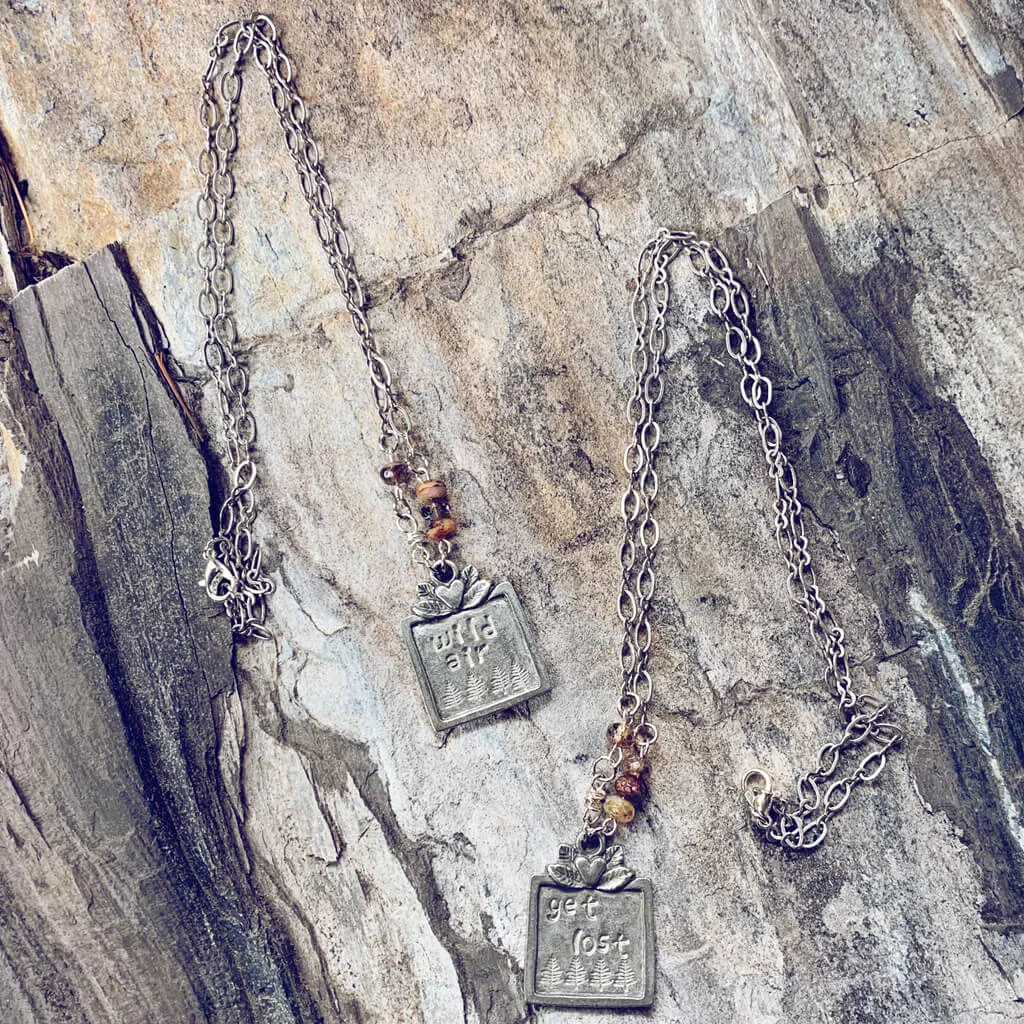 get lost or wild air // pewter handstamped nature pendant necklace